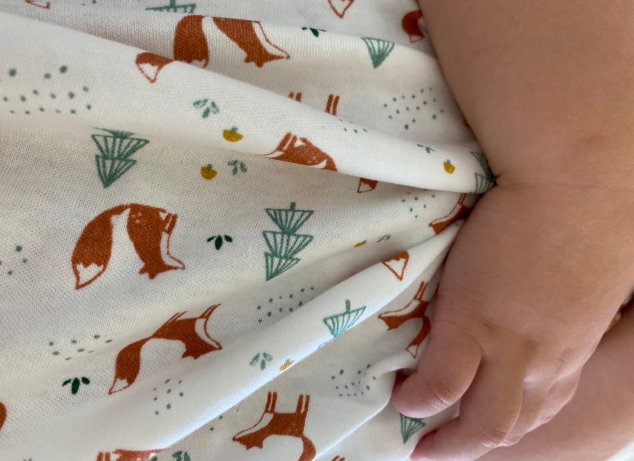 Fox Print Ivory Swaddle Blanket - Organic Cotton
