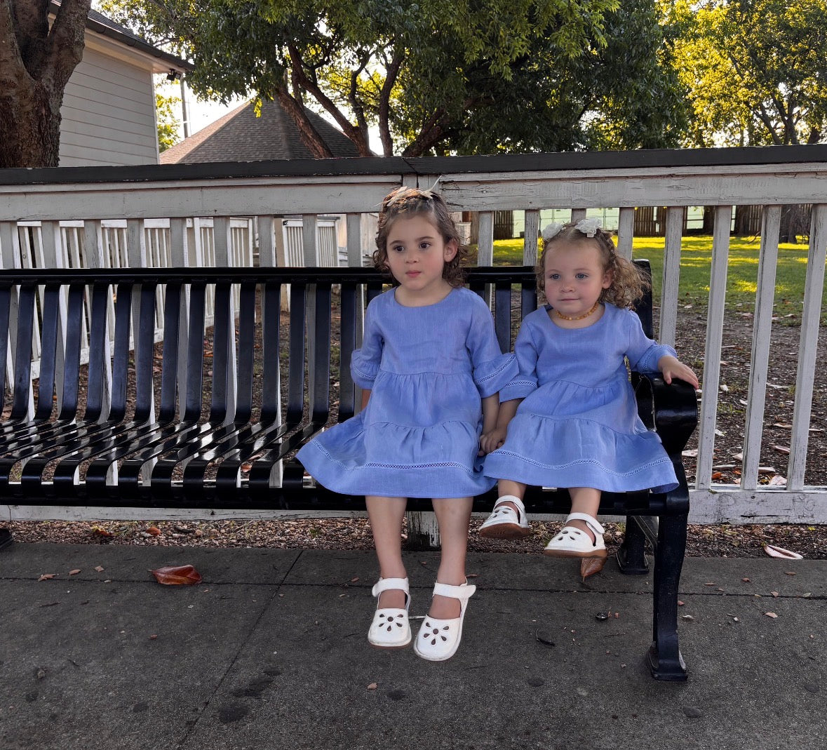 Hazel Linen Dress in English Garden Blue