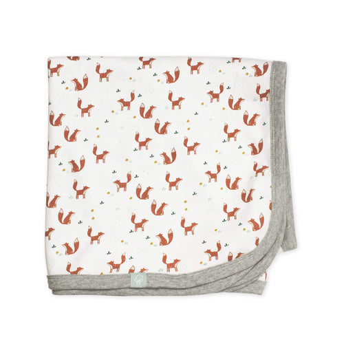Fox Print Ivory Swaddle Blanket - Organic Cotton