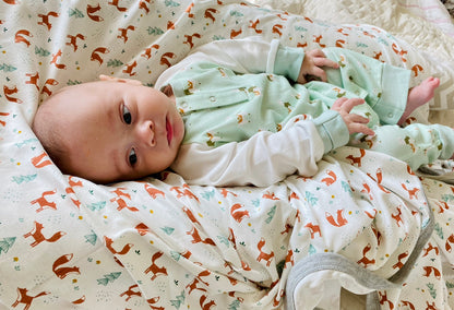 Fox Print Ivory Swaddle Blanket - Organic Cotton