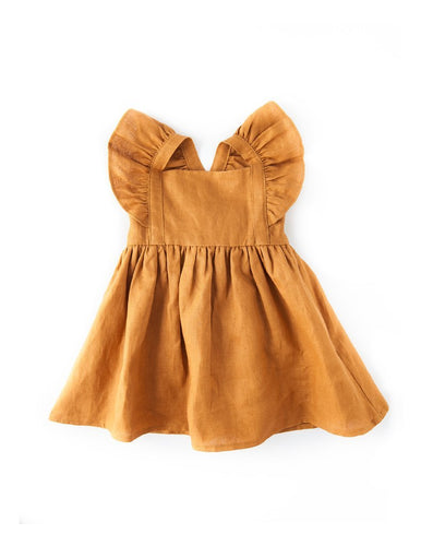 My Little Sunshine Linen Ruffle Dress - Acorn