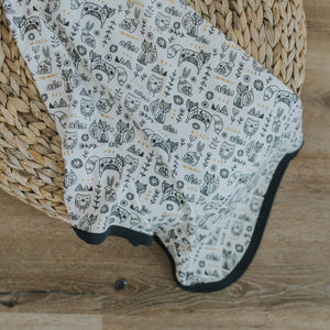 Ivory & Charcoal Fox Print Baby Blanket - Organic Cotton