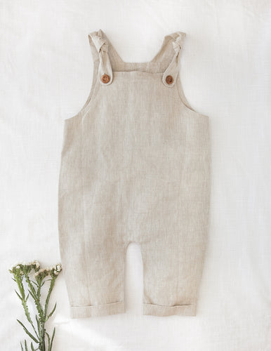 Teddy Linen Overalls- Oatmeal