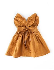 My Little Sunshine Linen Ruffle Dress - Acorn